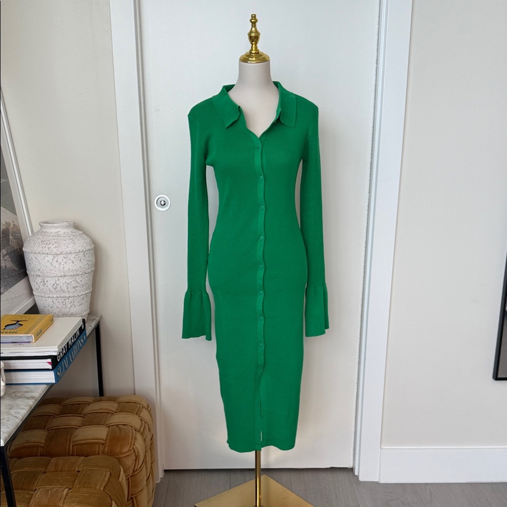 Chic Long Sleeve Green Dress